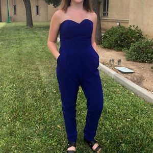 Adelyn Rae - Blue Strapless Pantsuit with Pockets